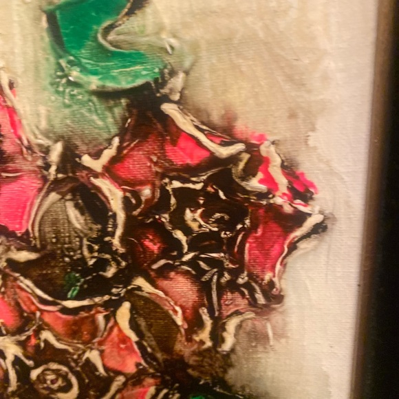 Vintage 1965 Palette Knife Floral Oil Painting Signed MCM Wood Velvet Frame - Picture 6 of 16